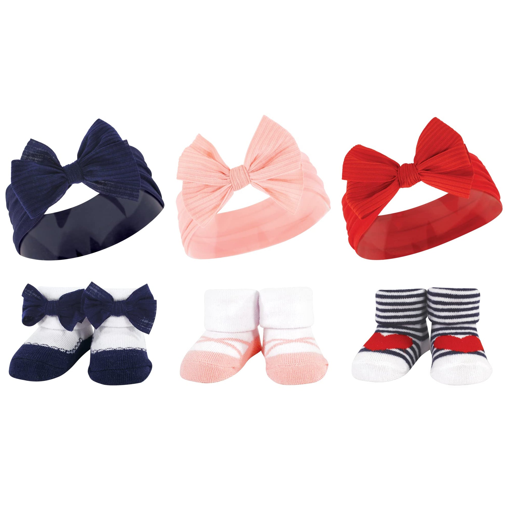 Hudson Baby Baby Girls' Headband And Socks Giftset, Red Blue Bows, One Size