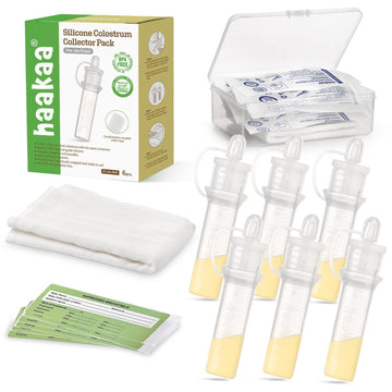 Haakaa Colostrum Collector Kit Breast Milk Collector With Cotton Cloth Wipe And Storage Case, Ready-To-Use, Reusable, 4Ml/6Pcs