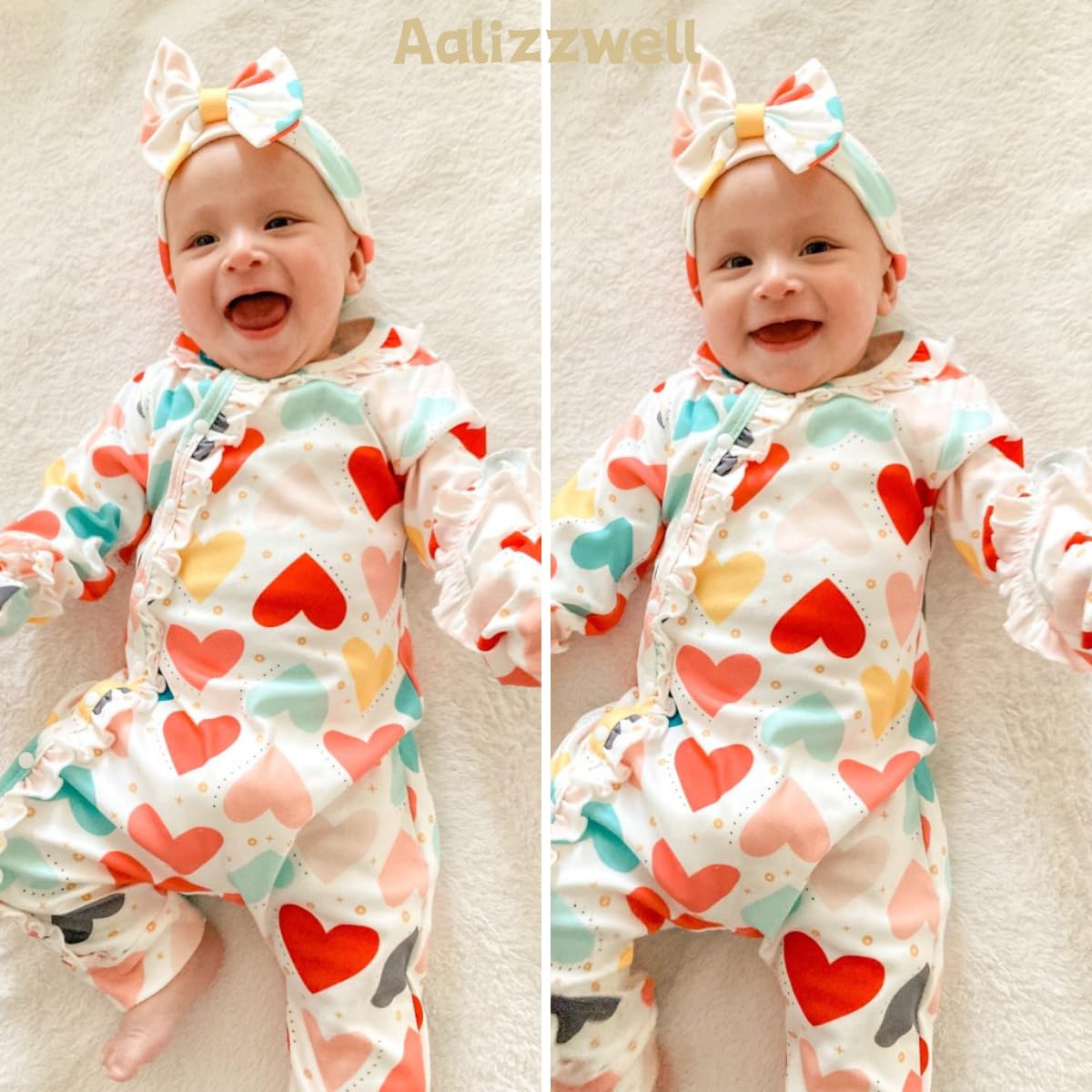 Aalizzwell Newborn Baby Girls Valentines Day Romper Infant Winter Clothes Coming Home Outfit Nb Heart Clothing White