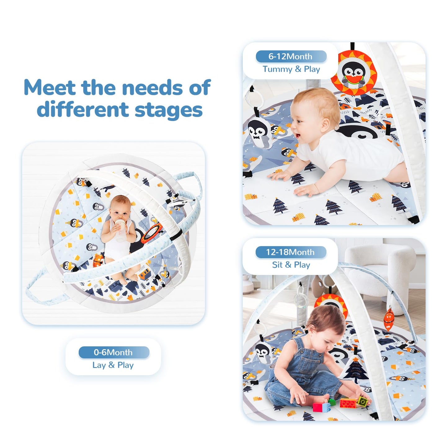 Baby Play Mat Tummy Time Mat With Exclusive Foldable Design, Stage-Based Skill Development Activity Gym Mat, Machine Washable Pl