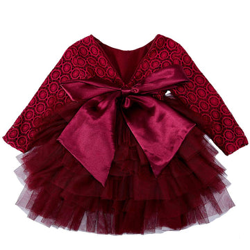 Cilucu Baby Girls Dress Toddler Kids Party Dress Tutu Pageant Lace Dresses Gown For Flower Girl Baby Birthday Long Sleeve Christ