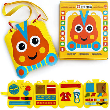 Felt Train Busy Board for Toddlers 2-4 Year Old - Montessori Busy Board with 22 Sensory Toys to Fine Motor Skills - Toddler Trav