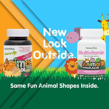 Natures Plus Animal Parade Multivitamin Childrens Chewables - Watermelon Flavor - 90 Animal Shaped Tablets - Promotes Health And