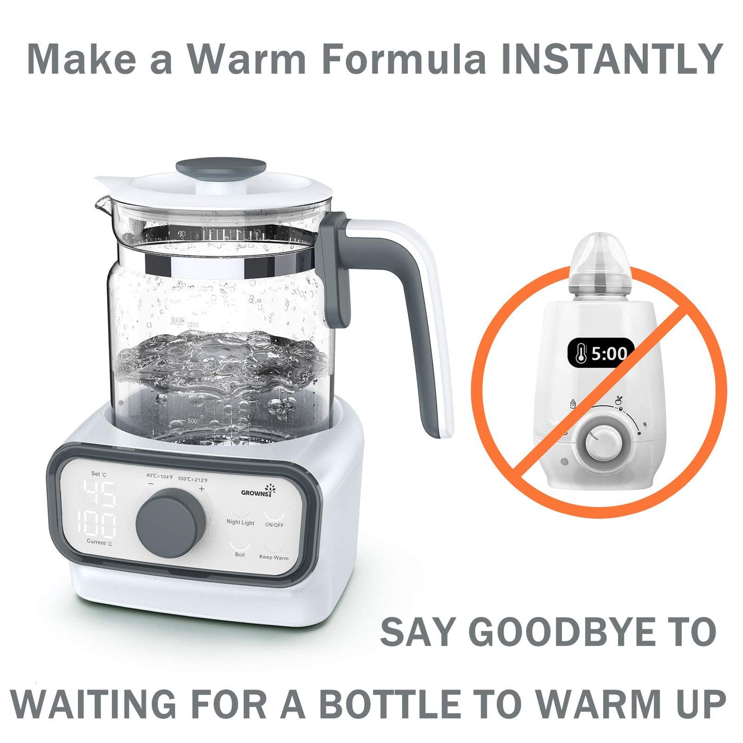 Baby Instant Warmer, Glass Water Boiler with Accurate Temperature Control for Formula, Coffee and Tea, 1.3 Liter Electric Kettle