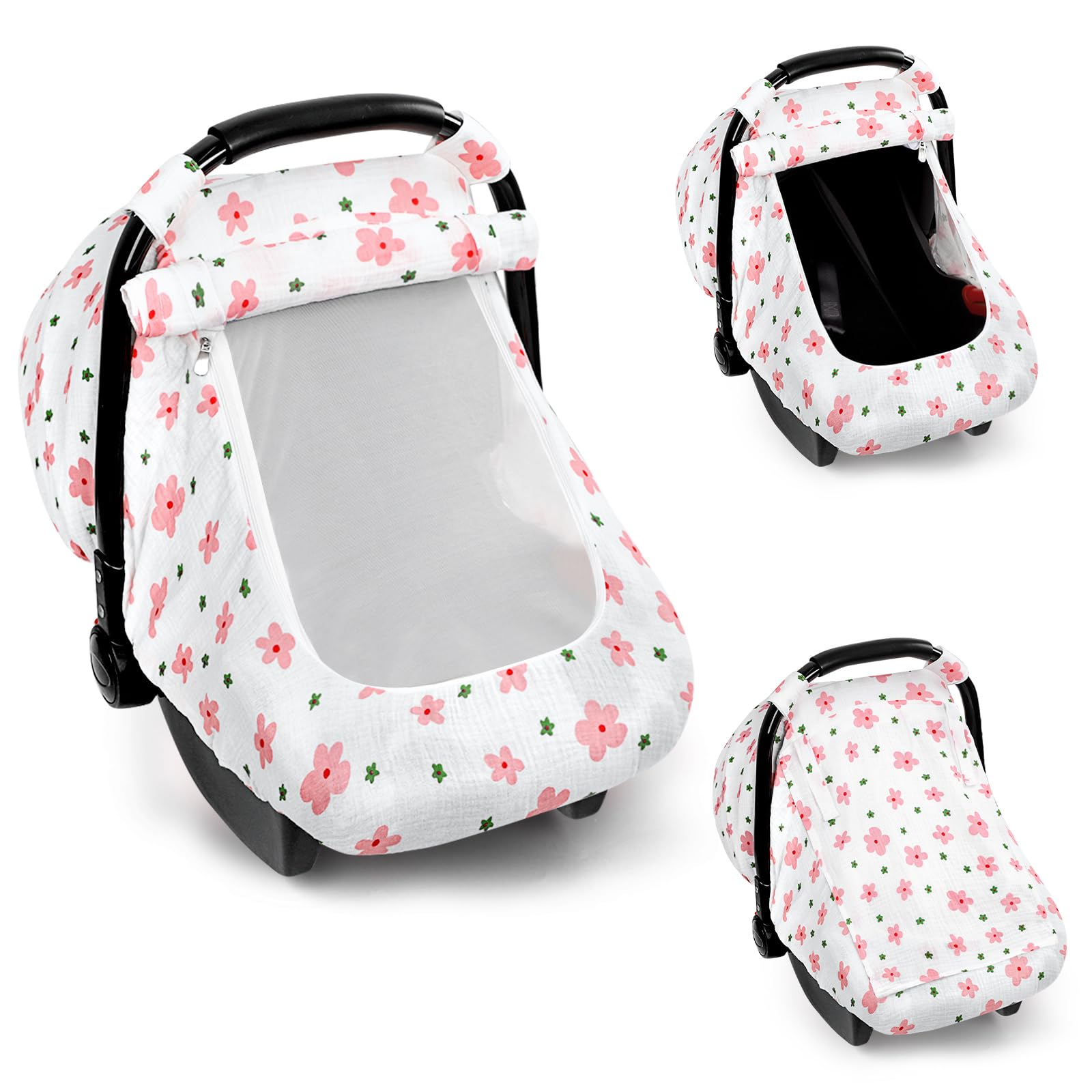 Hooyax Muslin Car Seat Cover Baby - Breathable And Privacy Car Seat Canopy With 3 Modes - Easy Install & Gift Box Packaging, Uni