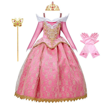 Myrisam Girls Fancy Princess Sleeping Beauty Lace Dress Halloween Costume Birthday Cosplay Party Dress Up Outfit W/Accessories 7