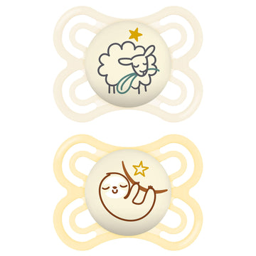 Mam Perfect Night Baby Pacifier, Patented Nipple, Glows In The Dark, 2 Pack, 0-6 Months, Unisex
