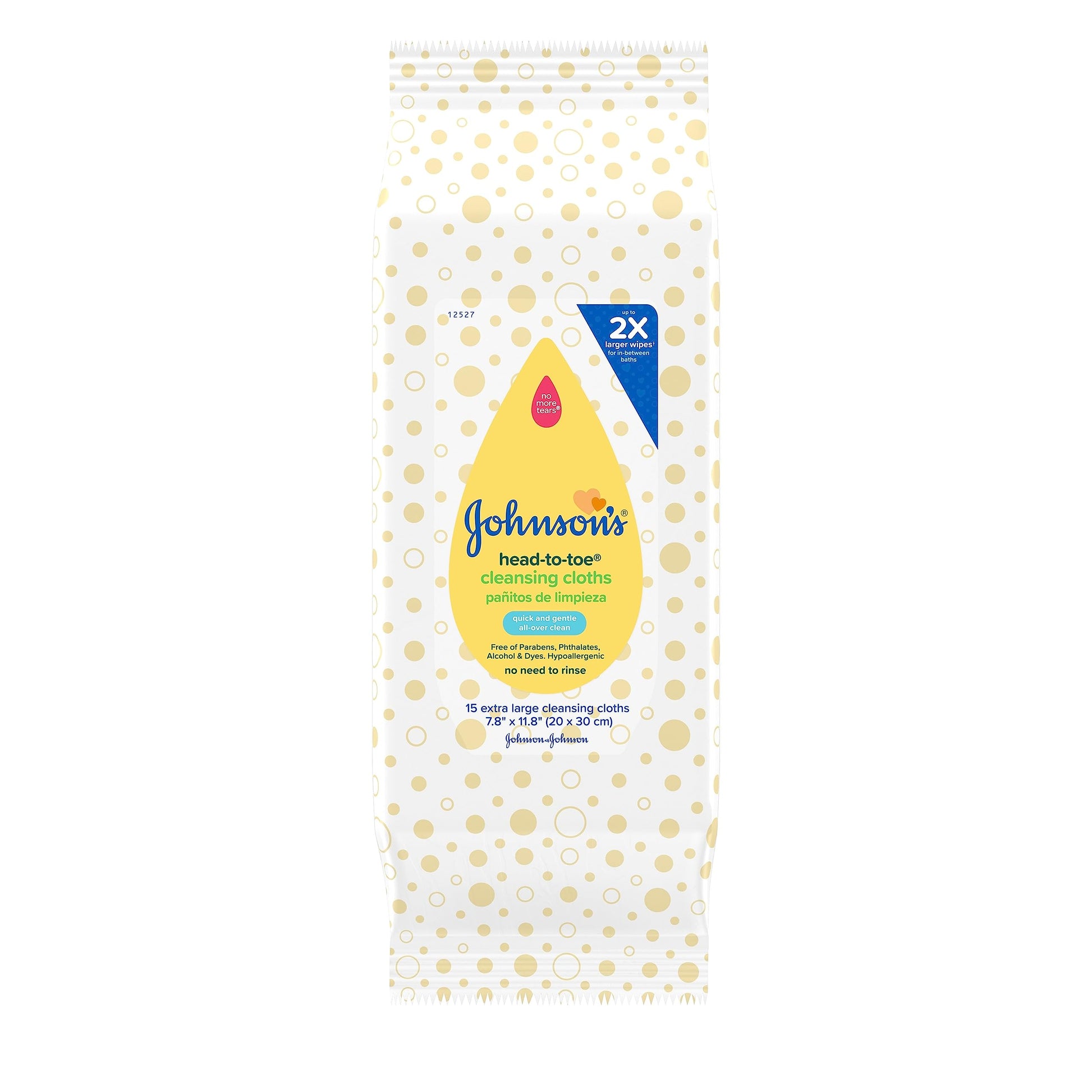 Johnson'S Baby Head-To-Toe Gentle Baby Cleansing Cloths, Hypoallergenic And Pre-Moistened Baby Bath Wipes, Free Of Parabens, Pht