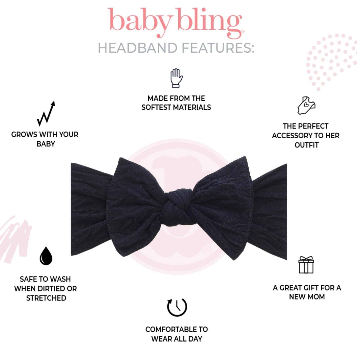 Baby Bling Bows Newborn To Little Girls Hair Bow - Classic Knot Headbands Toddlers Hair Accessories, Made In The Usa, One Size (