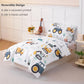 Perfemet Car Printed Toddler Comforter Set, 4 Pieces Toddler Bedding Sets For Boys, Reversible Tractors Pattern Teen Boy Bed In