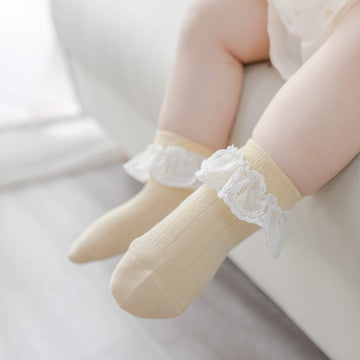 Viniknika 6 Pairs Toddler Baby & Child Girls Ruffle Lace Socks Knit Cotton Socks Newborn Infant Toddler Kids Girls