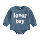 Ursobutegl Newborn Baby Boys Romper Sweatshirt Lover Boy Letter Embroidery Bodysuit Sweater Valentines Day Outfit Clothes (Blue,
