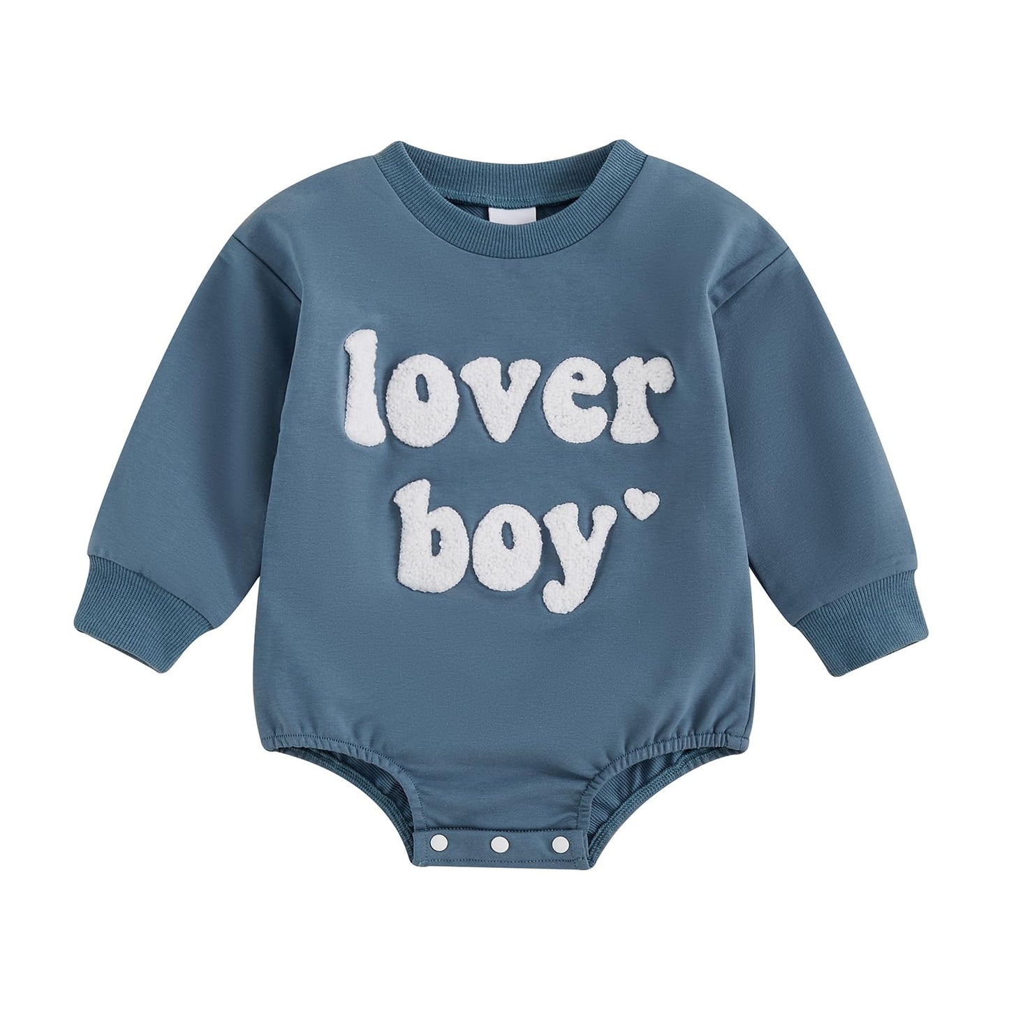 Ursobutegl Newborn Baby Boys Romper Sweatshirt Lover Boy Letter Embroidery Bodysuit Sweater Valentines Day Outfit Clothes (Blue,