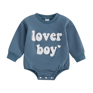 Ursobutegl Newborn Baby Boys Romper Sweatshirt Lover Boy Letter Embroidery Bodysuit Sweater Valentines Day Outfit Clothes (Blue,