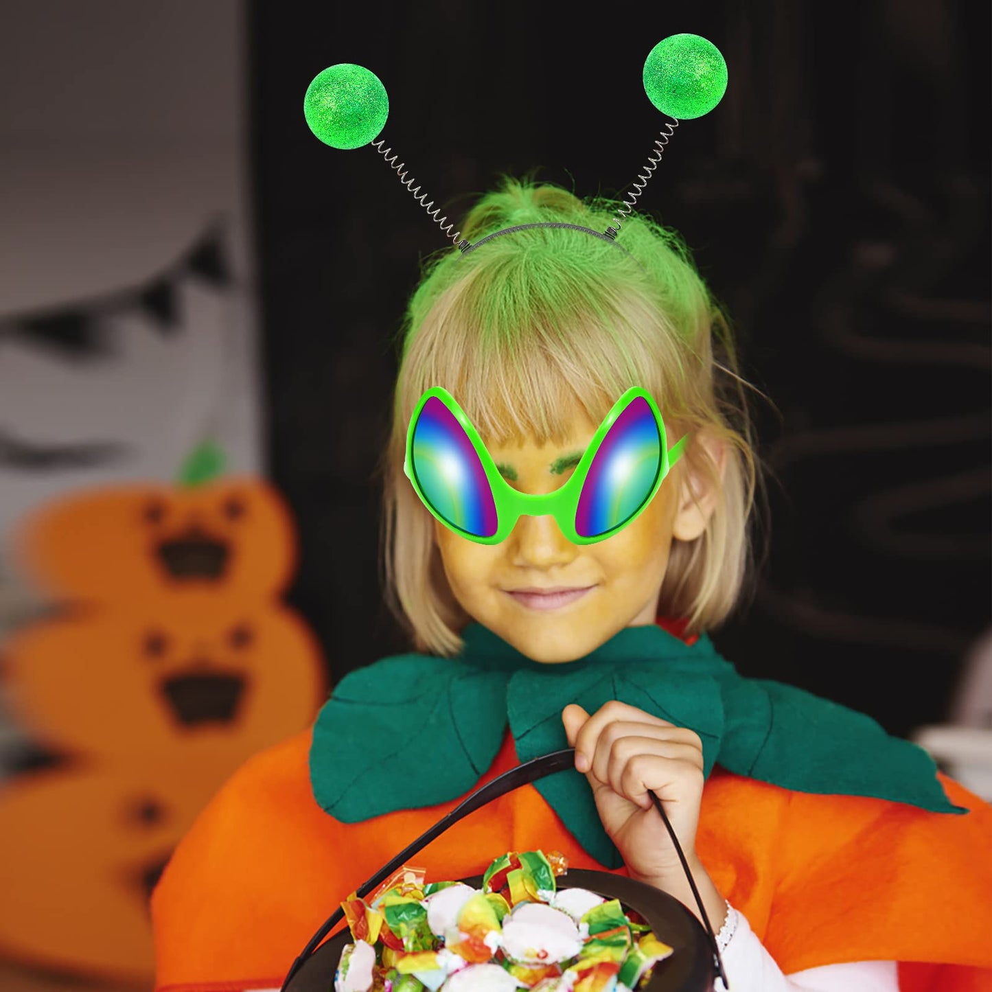 Dolkoic 4Pcs Halloween Alien Headband And Glasses,Alien Martian Antenna Headband Set Costume Party Favors Accessory For Adults A