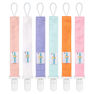 Babygoal Pure Color Pacifier Clips, 6 Pack Binky Paci Holder Clips And Leash For Boys And Girls Fits For Most Pacifier, Binkie S
