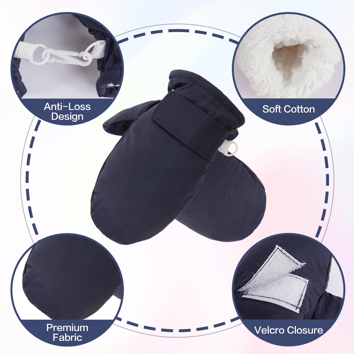 Fynnsure Toddler Mittens & Gloves - Waterproof Snow Gloves For Boys & Girls, 1-2 Years, Solid Navy