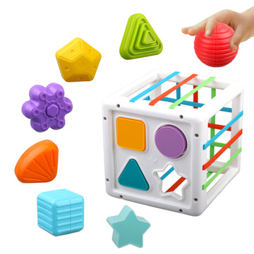 Baby Sensory Shape Sorter Blocks Toy, Activity Cube Bins, Montessori Educational Learning Fine Motor Skills Toys for Babies Todd