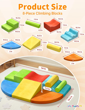 Twinkoo Soft Climbing Toys For Toddlers, 8-Piece Foam Climbing Block Set, Colorful Play Gym For Child Development, Enhances Moto