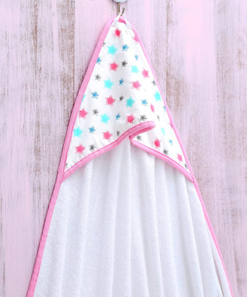 MOMJOY Hooded Baby Bath Towel for Boys & Girls,Easy Dry, Ultra Soft |1214 Months| Pack of 1|White & Pink