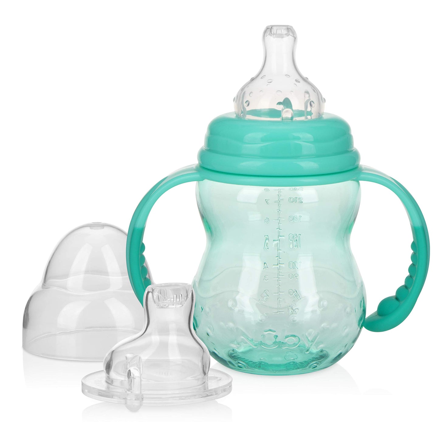 Nuby 3 in 1 Baby Bottle to Training Sippy Cup - 8 Oz Toddler Cups Spill Proof with Soft Spout, Nipple & Removable Grip Handles -