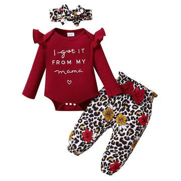 Olluisneo 0-3 Months Baby Girl Clothes Infant Romper Outfits Ruffle Sleeve Top Leopard Pant Set Newborn Baby Clohtes For Girls