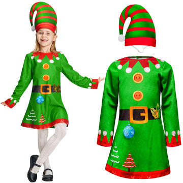 Ikali Kids Holiday Elf Costume Dress And Hat Elf Costume For Girls Toddlers