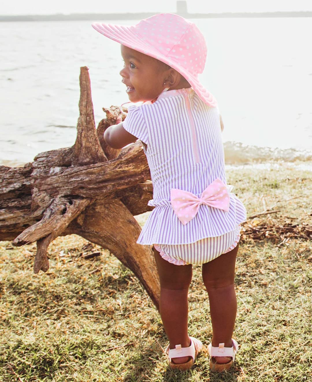 Rufflebutts Pink Polka And Stripe Reversible Swim Hat - 6-10