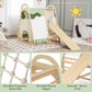 Infans 7 In 1 Kids Indoor Playground, Wooden Montessori Climber Playset With Tent Slide Climbing Rock Climbing Net, Playground J