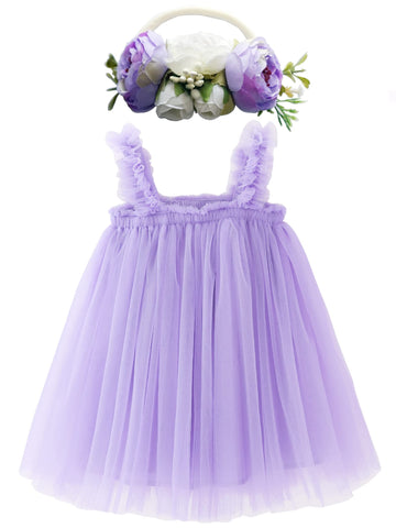 Bgfks Layered Tulle Tutu Dress For Toddler Girls,Baby Girl Rainbow Tutu Princess Skirt Set With Flower Headband.(Purple,9 Months