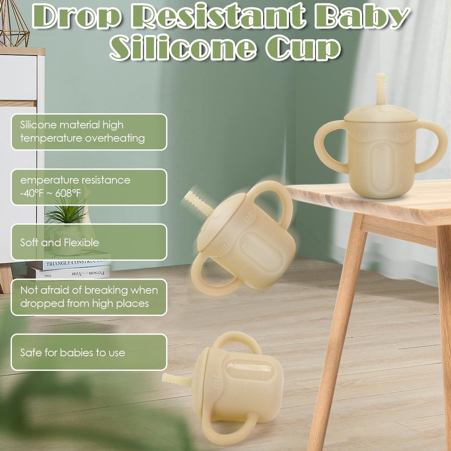 Esofficce Silicone Baby Straw Cup, 9.56 Oz Baby Sippy Cup With Straw And Handle, Silicone Training Cup & Straw For Toddlers,Sili