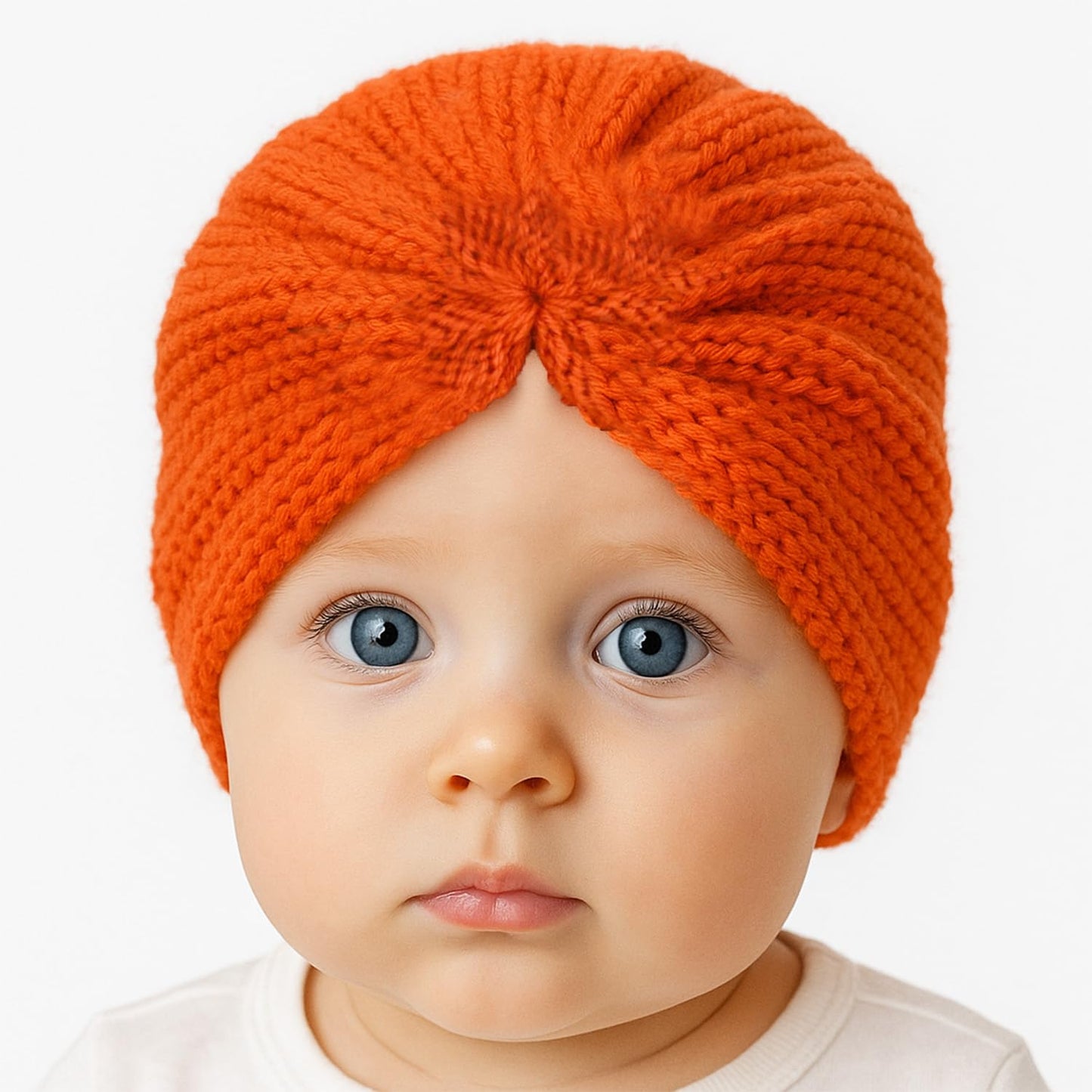 Syga Baby Turban Cap Unisex Winter Woolen Warm Hat Bowknot Knitted Infant Toddler Cap 018 Month Orange