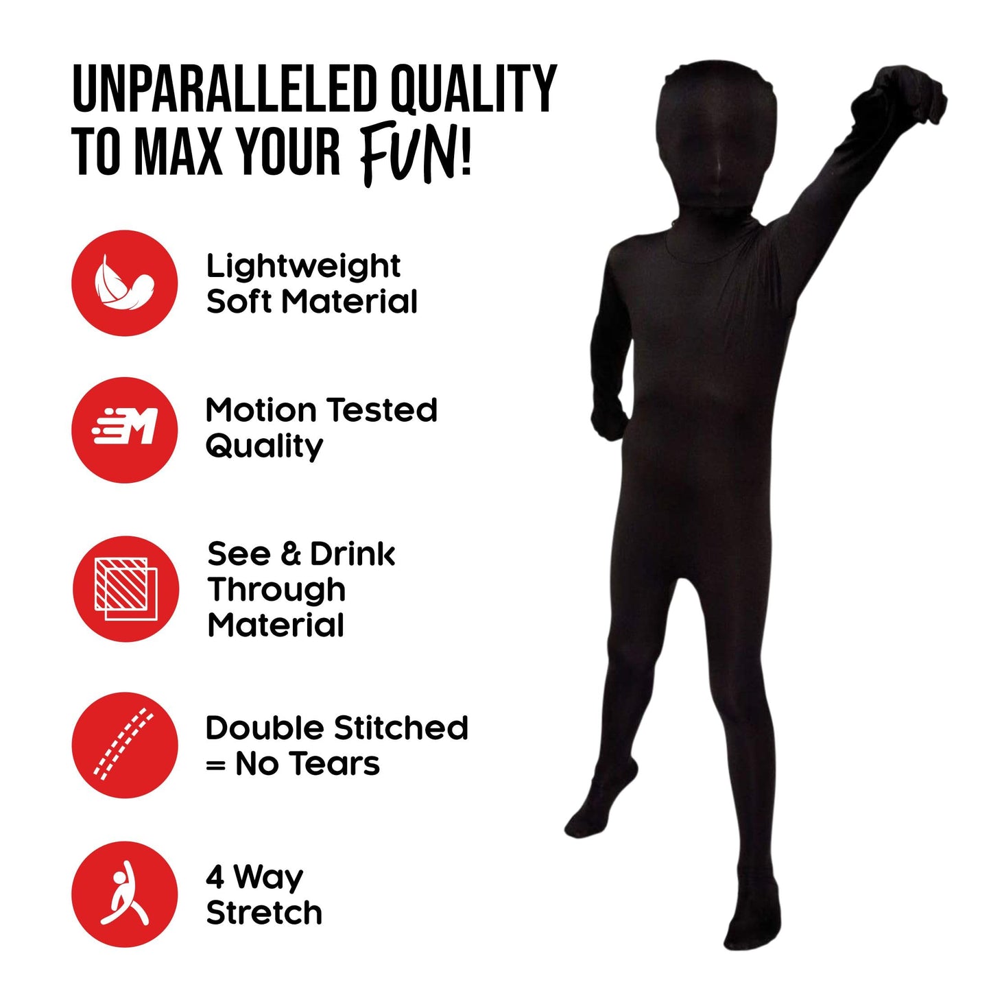 Morphsuits Full Black Bodysuit Kids Costume, Black Morph Suit For Kids, Black Skinsuit Costume, Kids Black Skin Suit, Black Skin