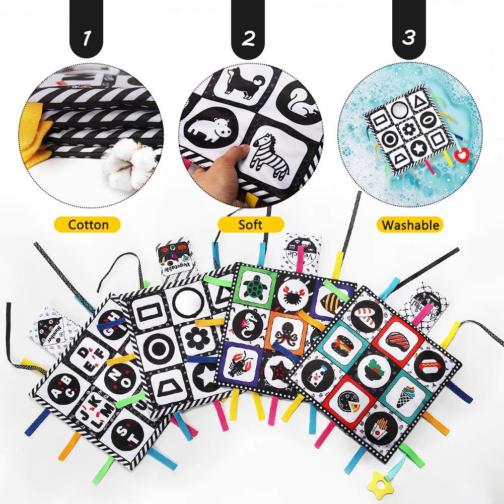 Teytoy Tummy Time Floor Mirror, Double High Contrast Play And Pat Activity Mat Black And White Baby Crinkle Toys With Teether, G