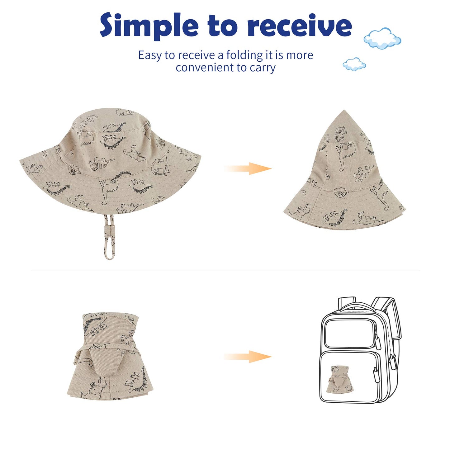 Durio Sun Hat Summer Sun Protection Bucket Hat Beach Sun Hats For Baby Upf 50+ Bucket Hats For Baby B Khaki Dinosaur 12-24 Month