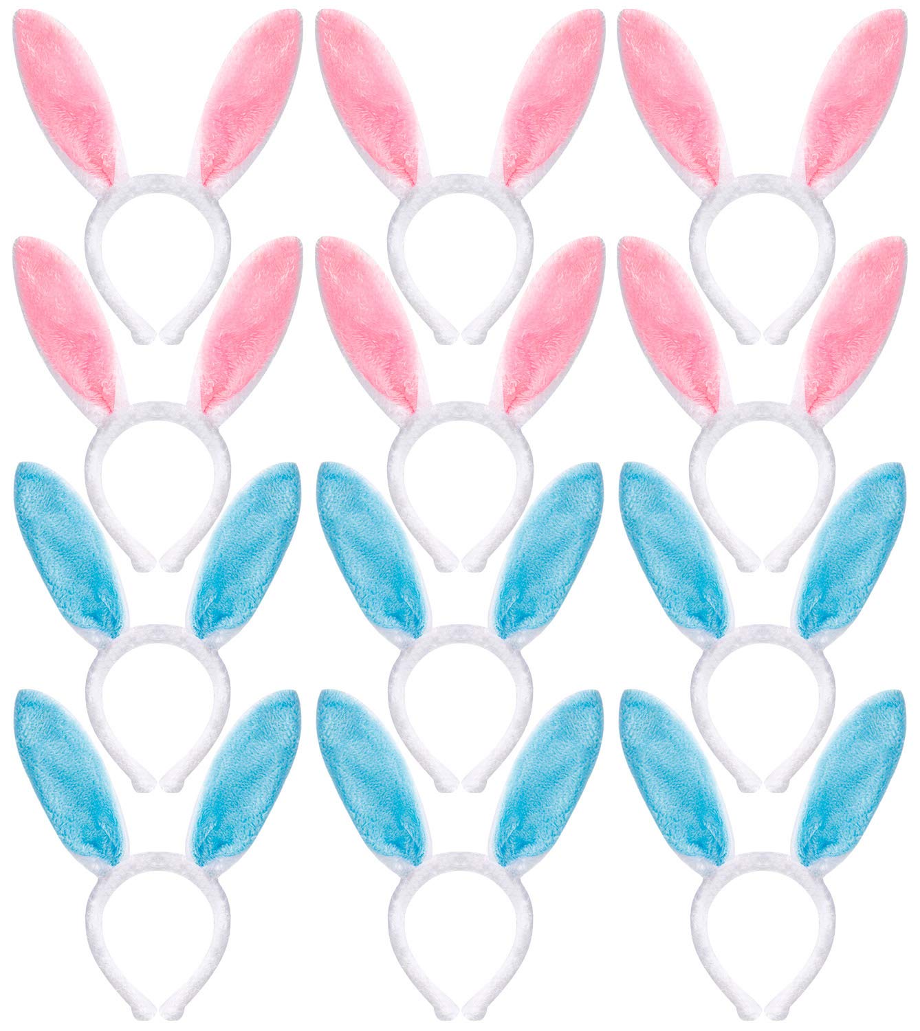 Plush Bunny Ears Headband, 12Pcs Easter Bunny Ears Headbands, Bunny Hairbands For Holiday Easter Birthday Party Favors (2 Colors