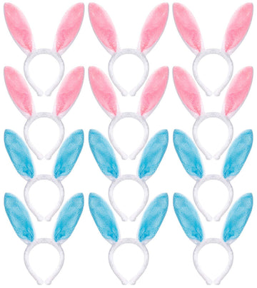 Plush Bunny Ears Headband, 12Pcs Easter Bunny Ears Headbands, Bunny Hairbands For Holiday Easter Birthday Party Favors (2 Colors