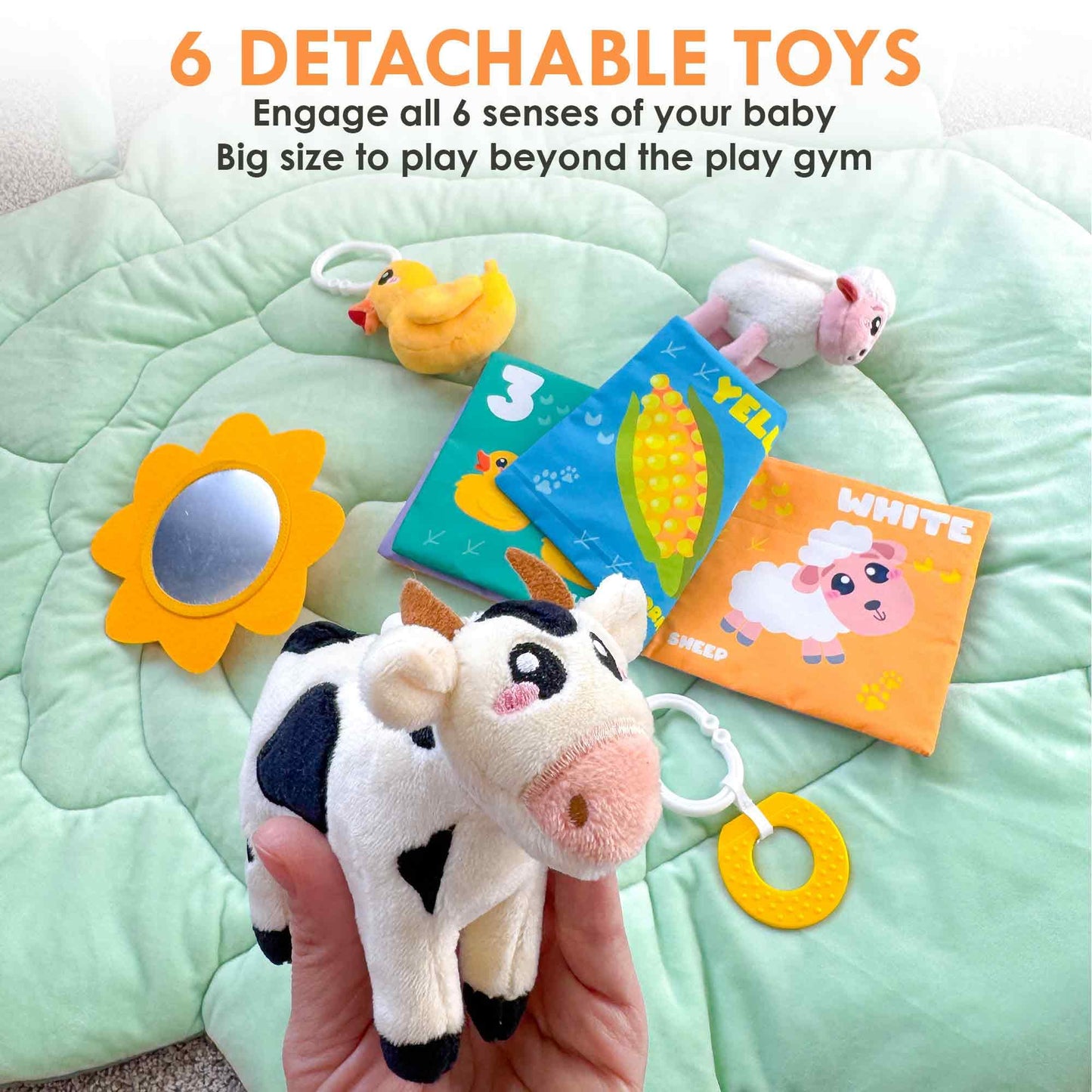 Quokka Baby Play Gym Xl - Cabbage-Shaped Baby Play Mat With 6 Large Sensory Toys - Tummy Time Mat For Infant Development - Machi