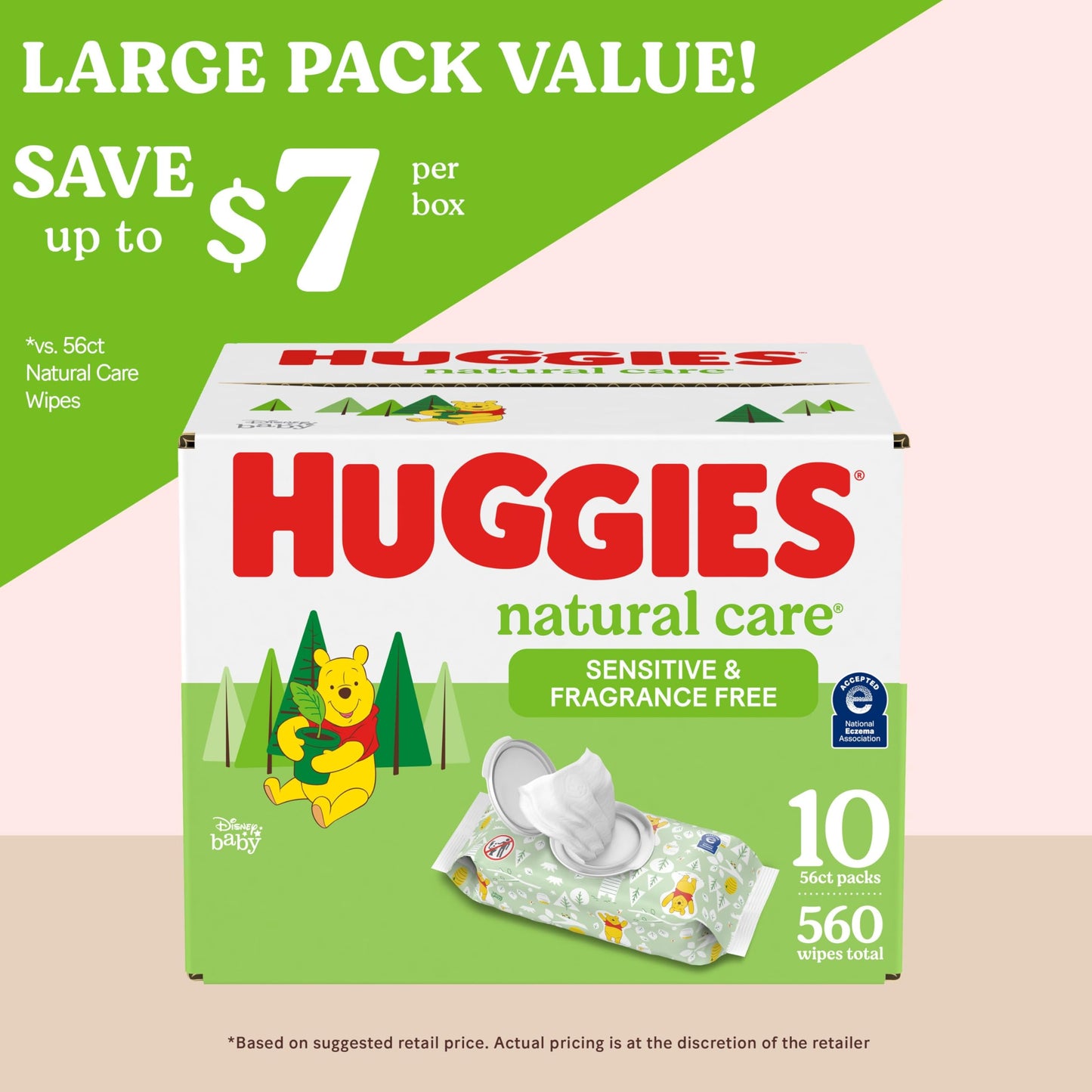 Huggies Natural Care Sensitive Baby Wipes, Unscented, Hypoallergenic, 99% Purified Water, 10 Flip-Top Packs (560 Wipes Total)