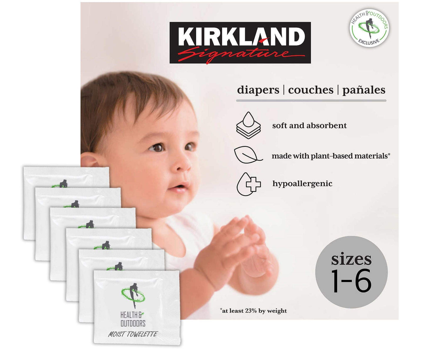 Kirkland Signature Diapers Size 2 (12Lbs - 18 Lbs) 174 Count W/ Exclusive Health And Outdoors Wipes