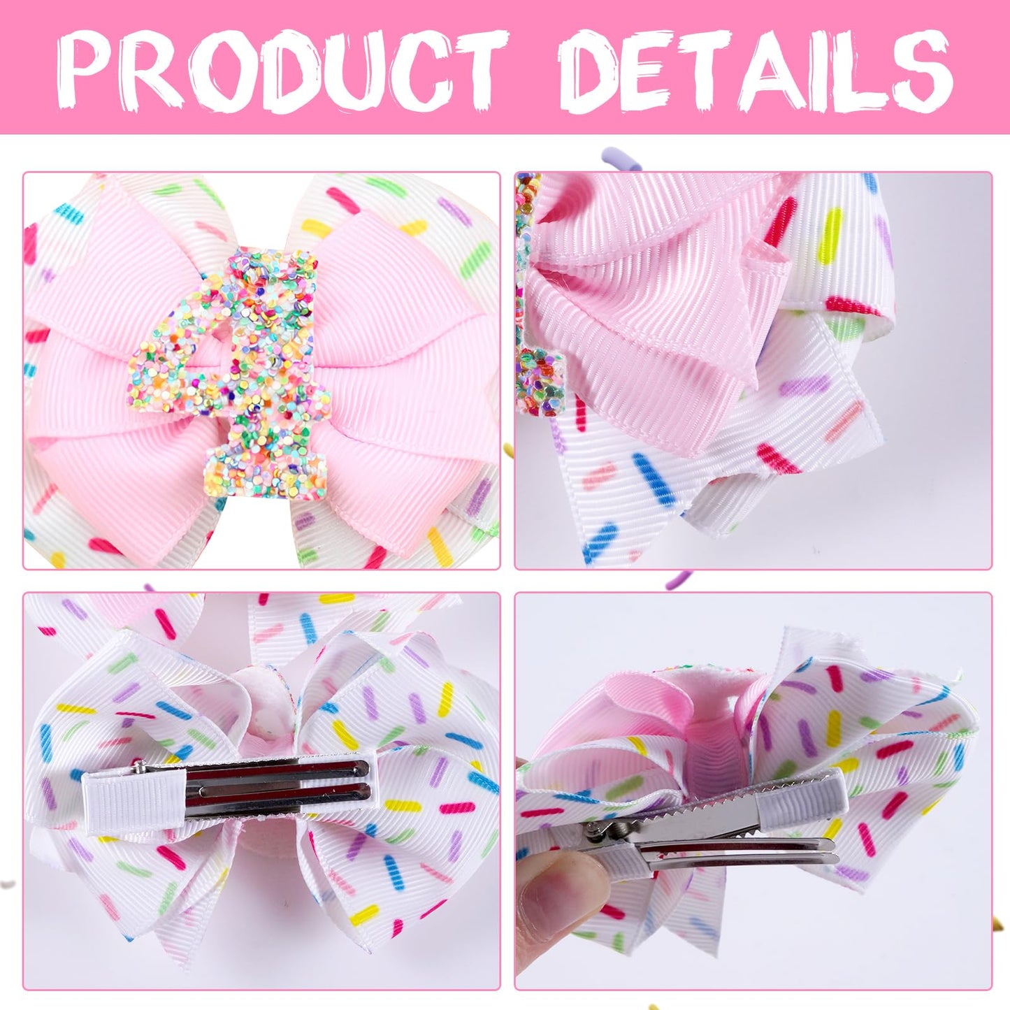 2Pcs Hair Clip, Pink Bow Hair Clips For Baby Girls 4Th Birthday Party Decorations