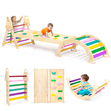 7In1 Extra Large Pikler Triangle Set, Indoor Climbing Toys For Toddlers, Foldable Wooden Montessori Climbing Set With Arch, Ramp