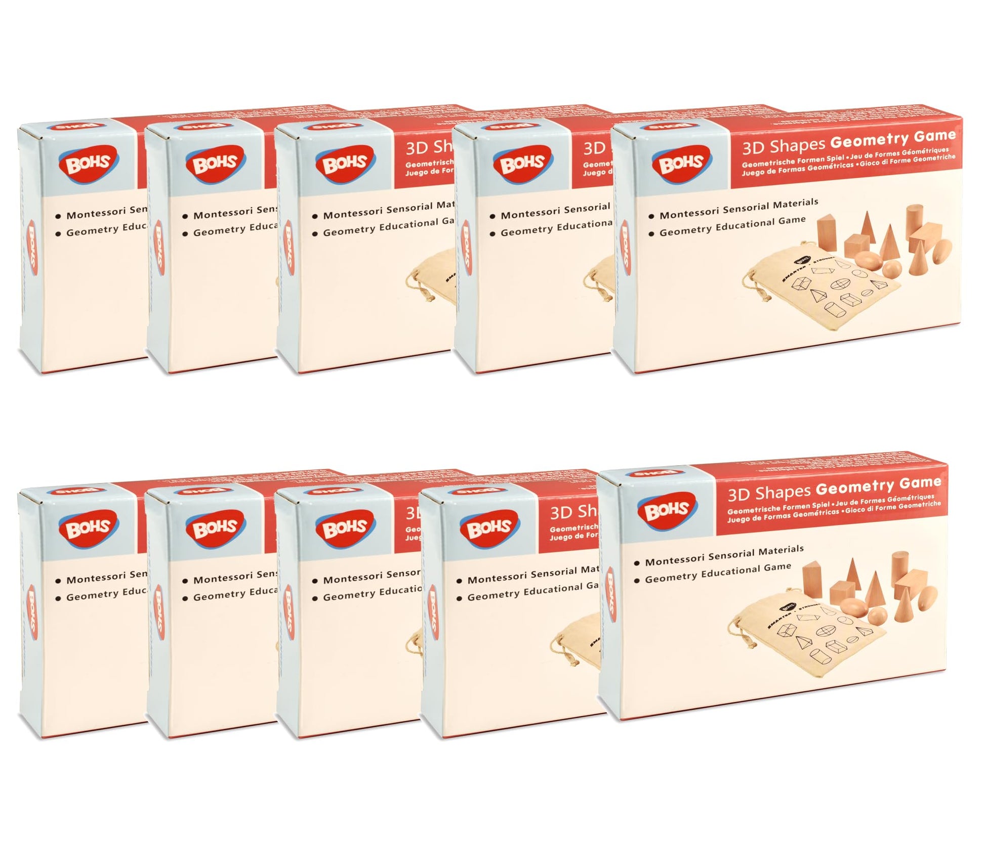 BOHS 3D Shapes Guess Game - 10 Sets Bulk Supplies - Solid Figures Geometry Miniature Set in Mystery Bag - Wooden Montessori Toys