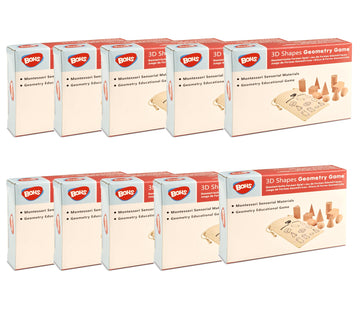 BOHS 3D Shapes Guess Game - 10 Sets Bulk Supplies - Solid Figures Geometry Miniature Set in Mystery Bag - Wooden Montessori Toys
