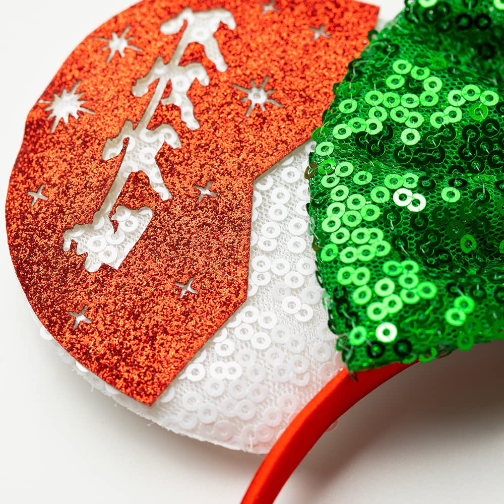 Foeran Christmas Mouse Ears Headbands Shiny Bows Mouse Ears Glitter Party Princess Decoration Cosplay Costume For Girls Women (C