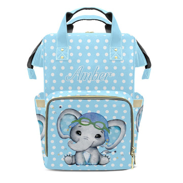 XOZOTY Elephant Wave Point Blue Diaper Bags Backpack with Name Personalized Baby Bag Nursing Nappy Bag Gifts for Mom Girl