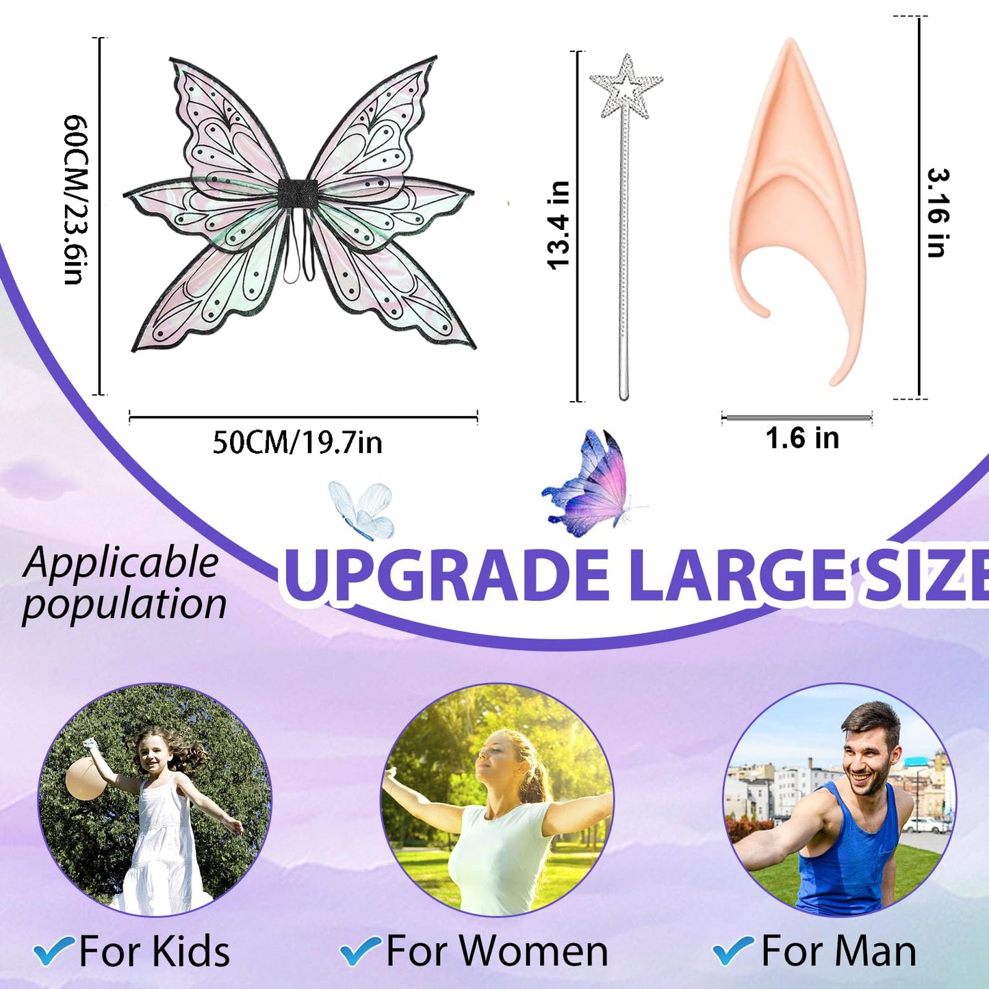 Gold Fairy Wings For Adults Dress Up Sparkling Sheer Butterfly Halloween Costume Angel Wings For Women Girls