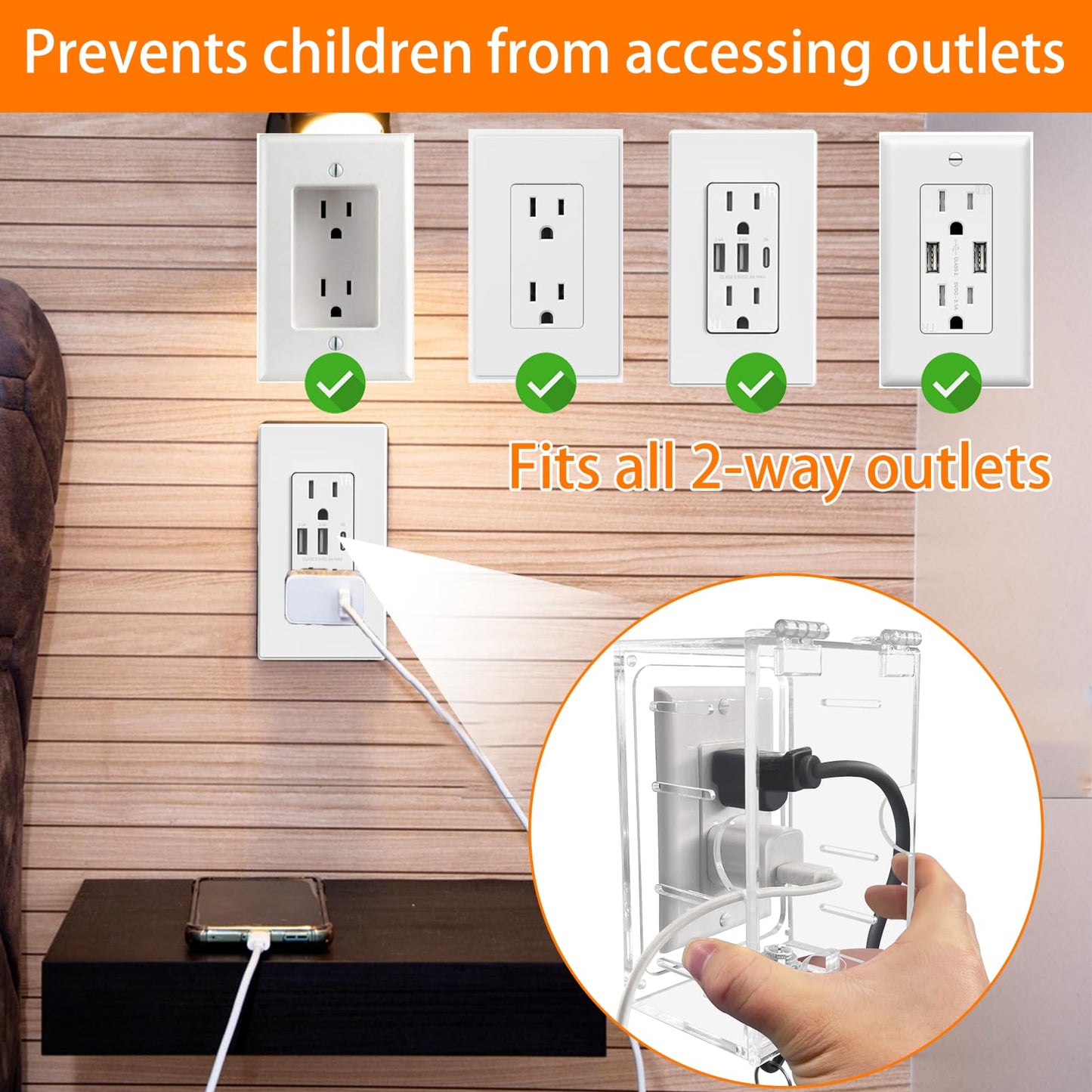 Groword Baby Safety Outlet Cover Box,Outlet Covers,Plug Covers For Electrical Outlets,Socket Covers For Outlets Fit 4.95' H X 3