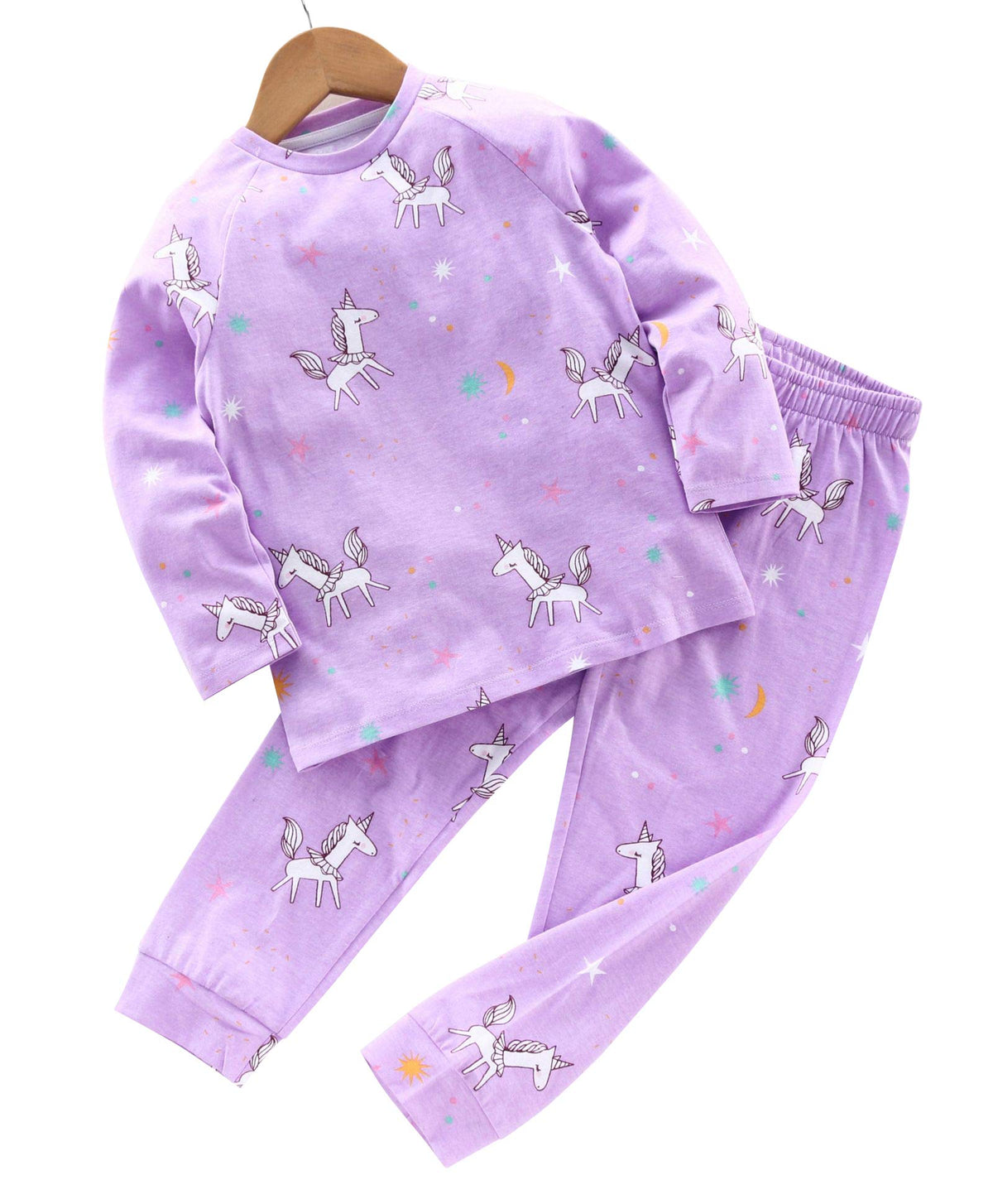 Ventra Girls Horse Purple Print Nightwear, 100% Cotton Night Dress for Kids, Top and Bottom Pyjama Set