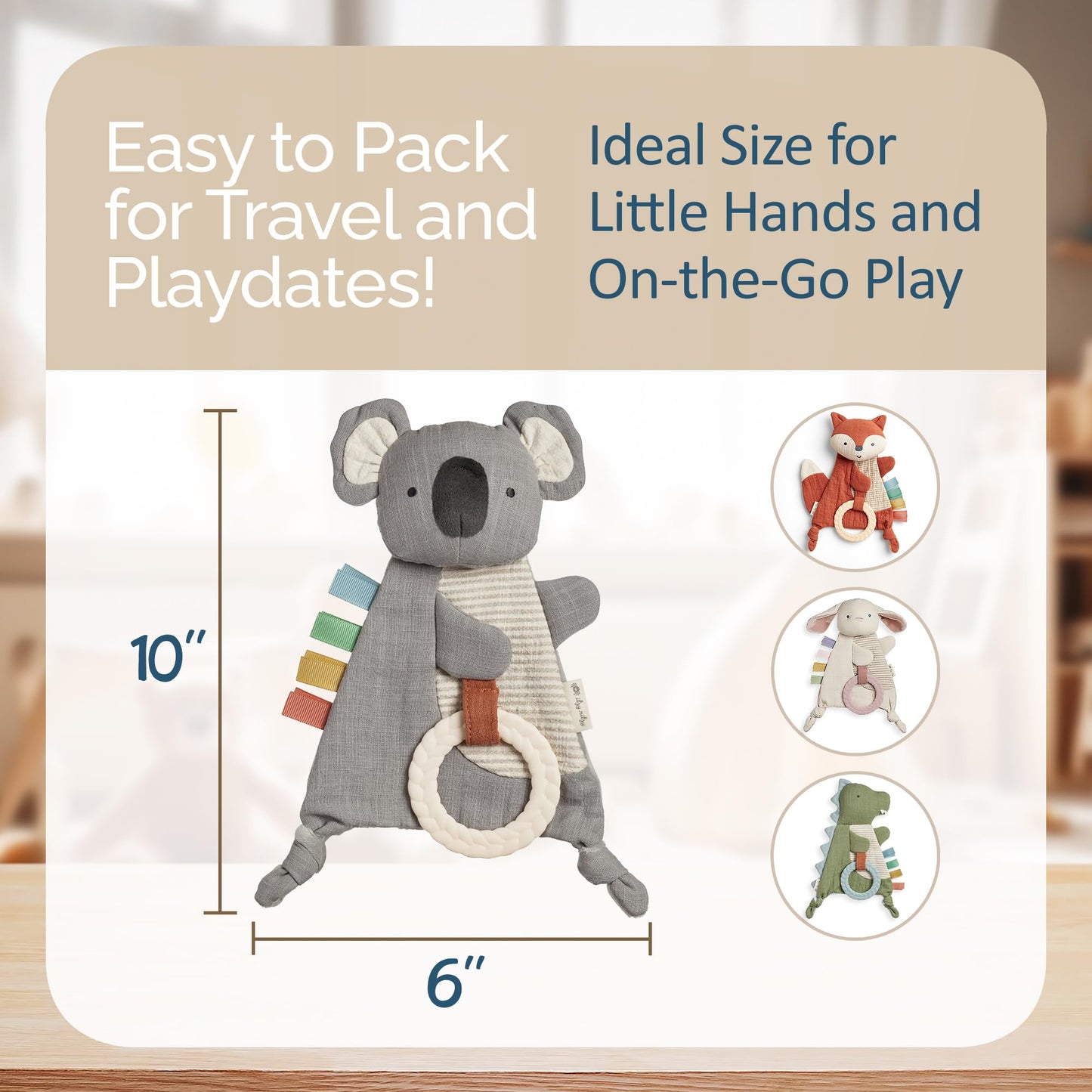 Itzy Ritzy - Bitzy Crinkle Sensory Toy Koala with Crinkle Sound for Babies & Toddlers - Features Soft Braided Teething Ring & Te